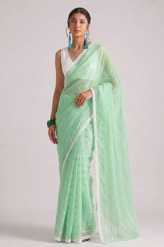 green smart ready to wear bollywood style chiffon saree for party looks