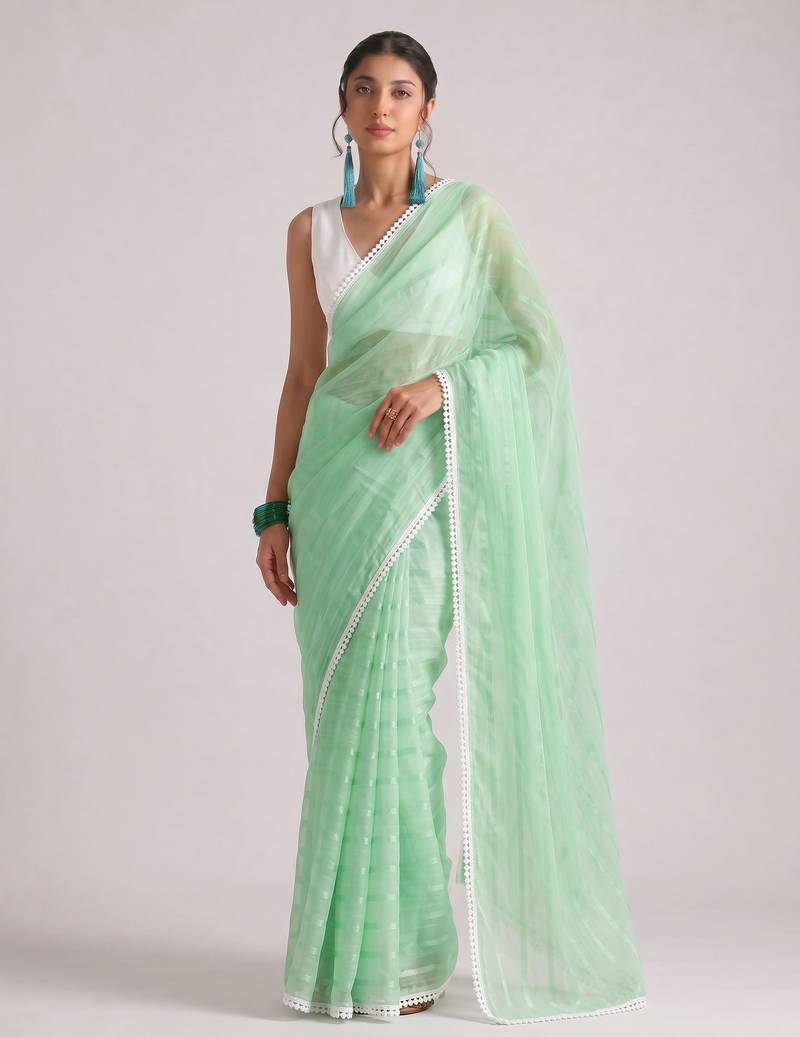 green smart ready to wear bollywood style chiffon saree for party looks