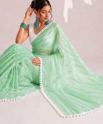 green smart ready to wear bollywood style chiffon saree for party looks 3