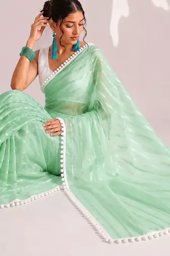 green smart ready to wear bollywood style chiffon saree for party looks