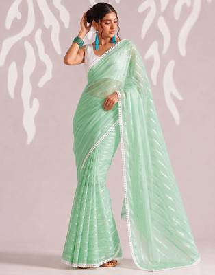 green smart ready to wear bollywood style chiffon saree for party looks 4