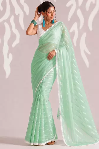 green smart ready to wear bollywood style chiffon saree for party looks