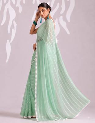 green smart ready to wear bollywood style chiffon saree for party looks 5