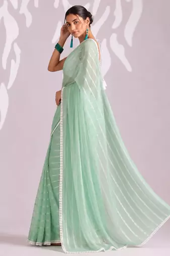 green smart ready to wear bollywood style chiffon saree for party looks
