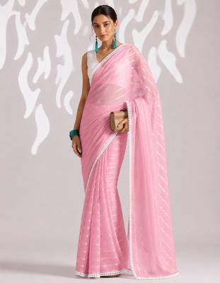 peach smart ready to wear bollywood style chiffon saree for party looks 1
