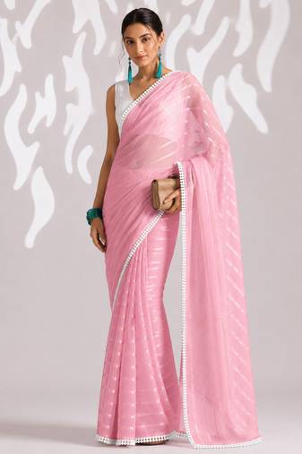peach smart ready to wear bollywood style chiffon saree for party looks