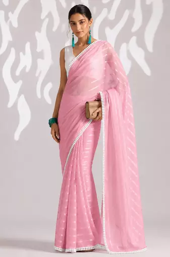 peach smart ready to wear bollywood style chiffon saree for party looks