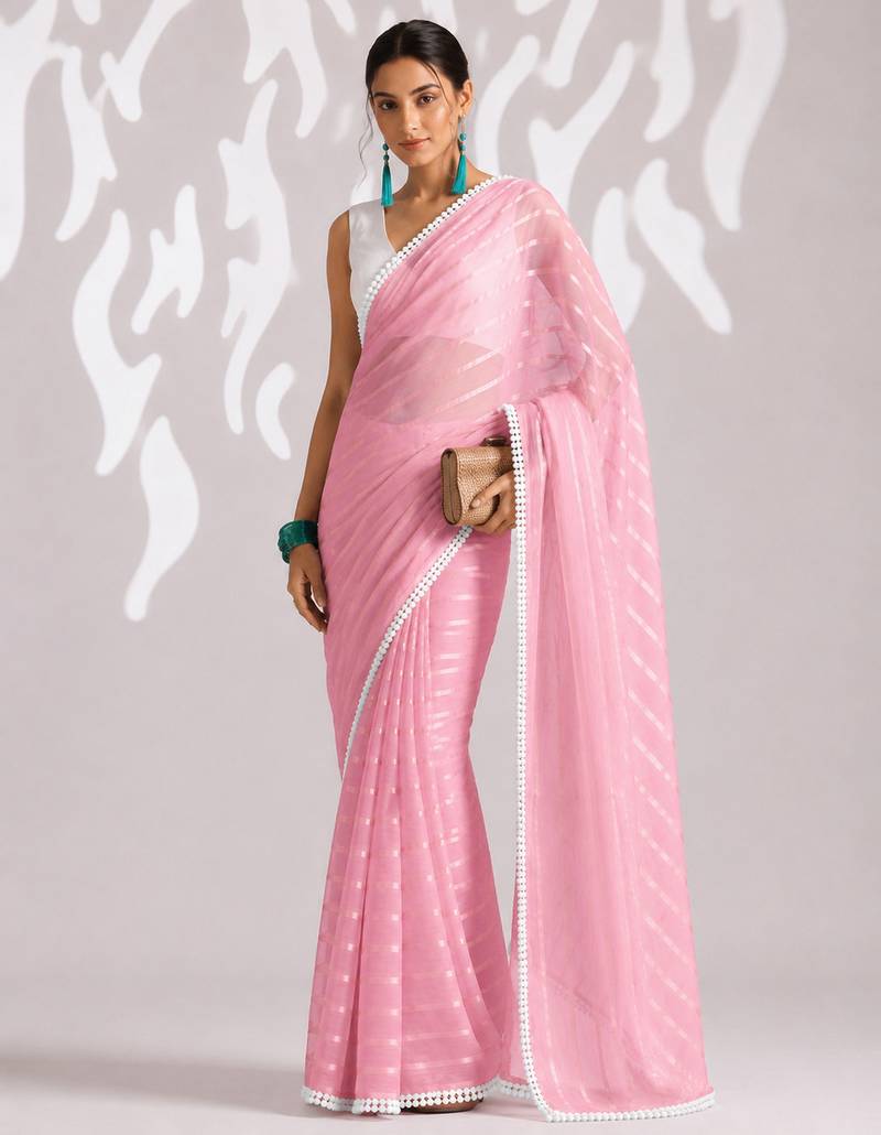 peach smart ready to wear bollywood style chiffon saree for party looks