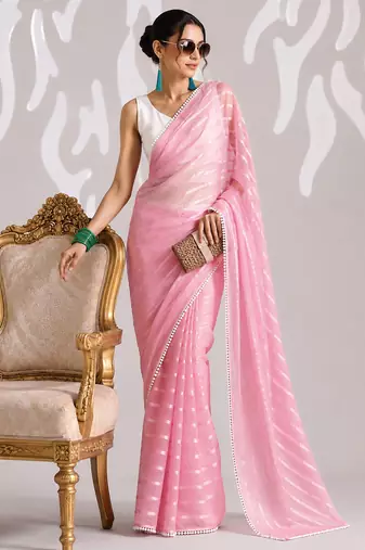 peach smart ready to wear bollywood style chiffon saree for party looks