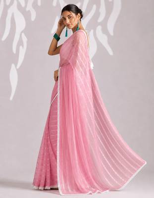 peach smart ready to wear bollywood style chiffon saree for party looks 5