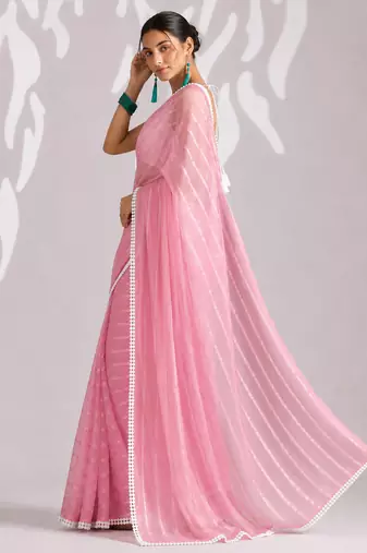 peach smart ready to wear bollywood style chiffon saree for party looks