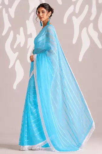 sky blue smart ready to wear bollywood style chiffon saree for party looks