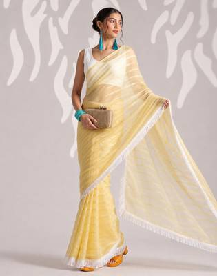 yellow smart ready to wear bollywood style chiffon saree for party looks 1