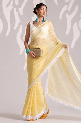 yellow smart ready to wear bollywood style chiffon saree for party looks