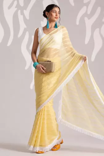 yellow smart ready to wear bollywood style chiffon saree for party looks
