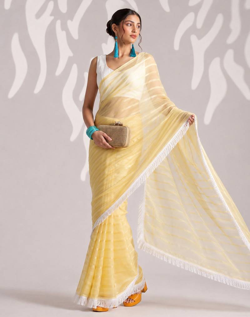 yellow smart ready to wear bollywood style chiffon saree for party looks