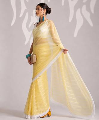 yellow smart ready to wear bollywood style chiffon saree for party looks 3