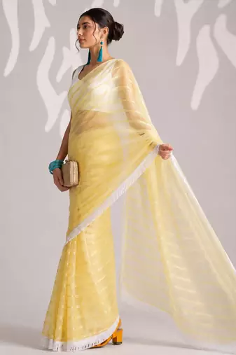 yellow smart ready to wear bollywood style chiffon saree for party looks