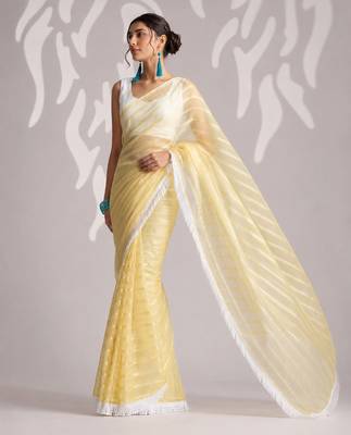 yellow smart ready to wear bollywood style chiffon saree for party looks 4