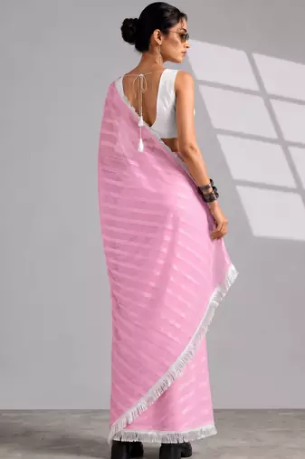 pink smart ready to wear bollywood style chiffon saree for party looks