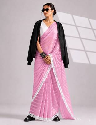 pink smart ready to wear bollywood style chiffon saree for party looks 3