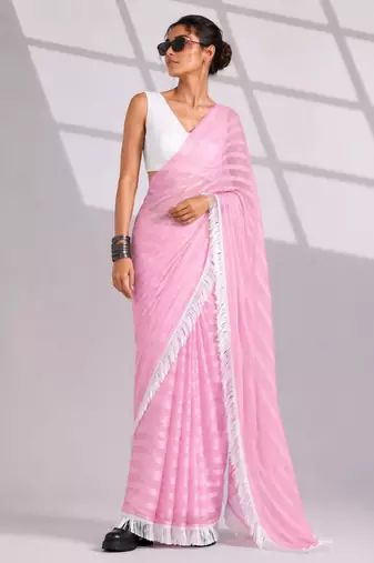 pink smart ready to wear bollywood style chiffon saree for party looks