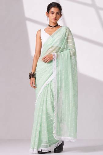 green smart ready to wear bollywood style chiffon saree for party looks
