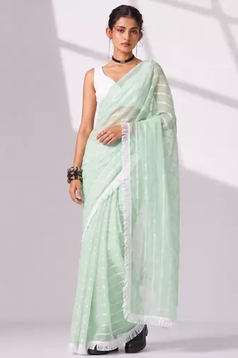 green smart ready to wear bollywood style chiffon saree for party looks