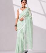 green smart ready to wear bollywood style chiffon saree for party looks