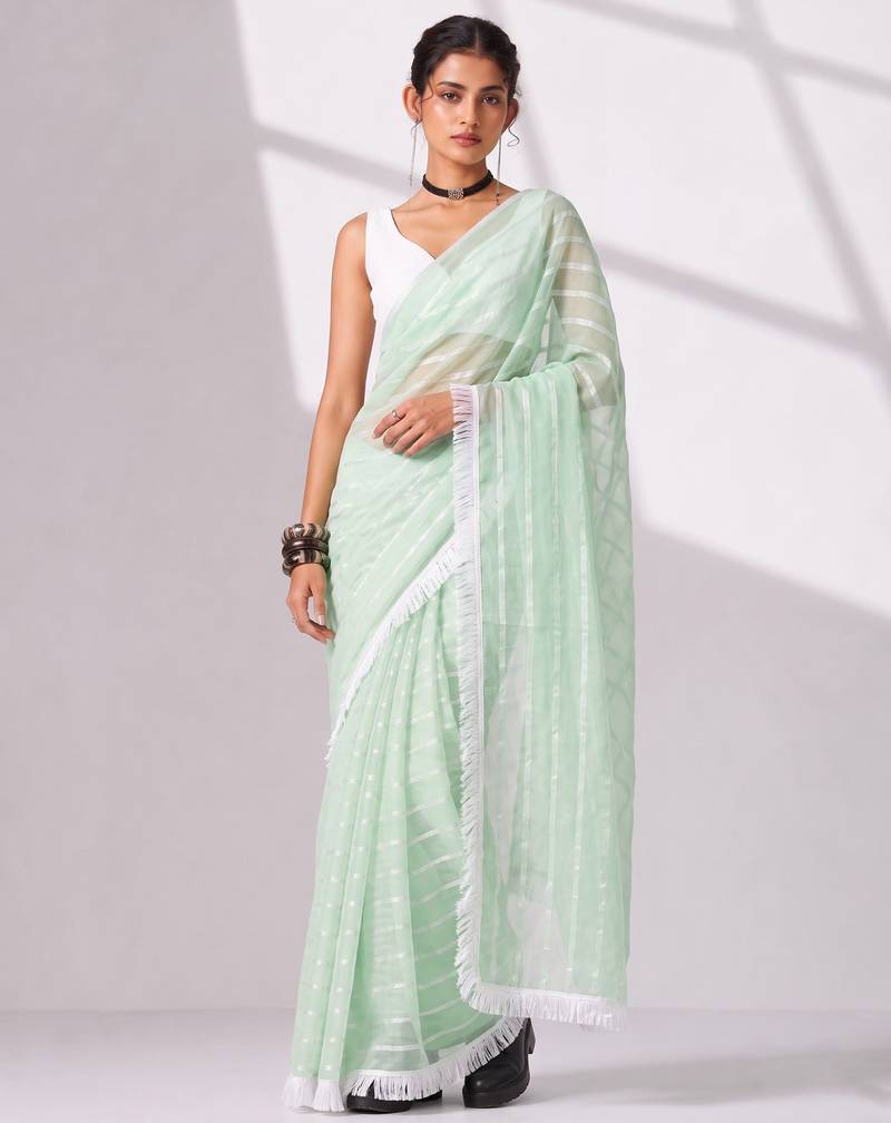 green smart ready to wear bollywood style chiffon saree for party looks
