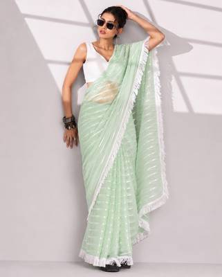 green smart ready to wear bollywood style chiffon saree for party looks 3