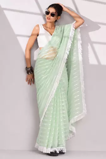 green smart ready to wear bollywood style chiffon saree for party looks