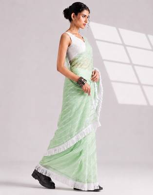 green smart ready to wear bollywood style chiffon saree for party looks 4