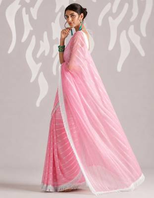 peach smart ready to wear bollywood style chiffon saree for party looks 4