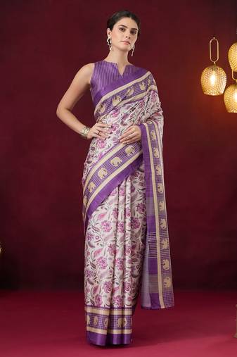 violet beautiful partywear ready to wear designer printed saree