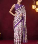 violet beautiful partywear ready to wear designer printed saree