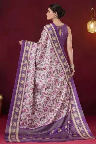 violet beautiful partywear ready to wear designer printed saree