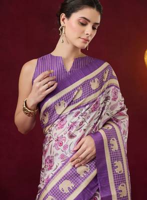 violet beautiful partywear ready to wear designer printed saree 3