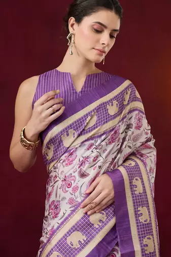 violet beautiful partywear ready to wear designer printed saree