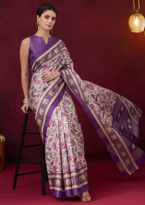 violet beautiful partywear ready to wear designer printed saree 4