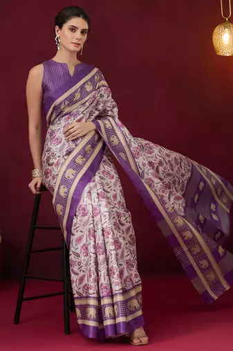 violet beautiful partywear ready to wear designer printed saree