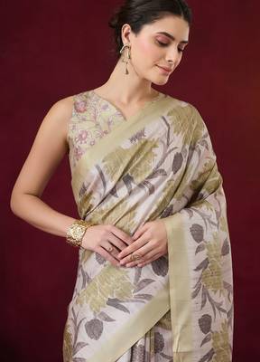 green beautiful partywear ready to wear designer printed saree 3