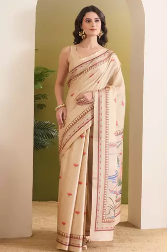 cream beautiful partywear ready to wear designer printed saree