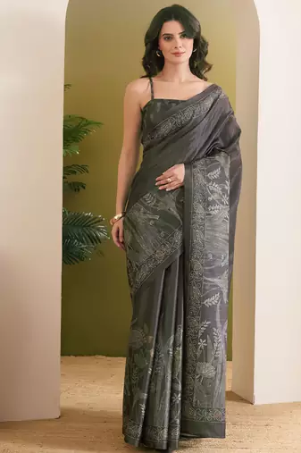 dark green beautiful partywear ready to wear designer printed saree