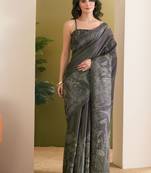 dark green beautiful partywear ready to wear designer printed saree