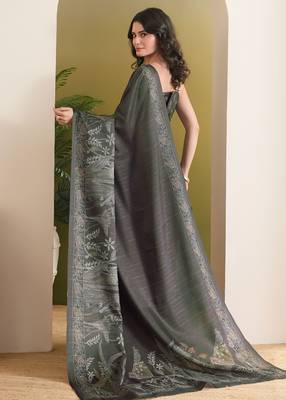 dark green beautiful partywear ready to wear designer printed saree 2