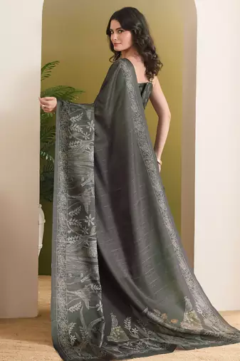 dark green beautiful partywear ready to wear designer printed saree