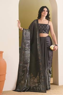 dark green beautiful partywear ready to wear designer printed saree 4
