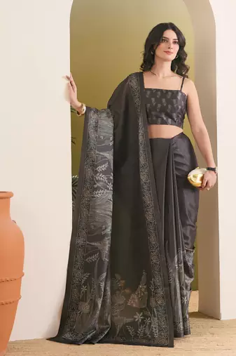 dark green beautiful partywear ready to wear designer printed saree