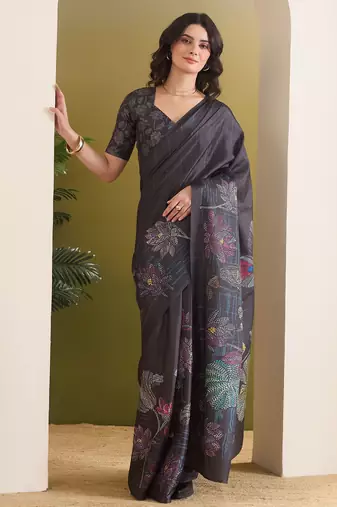 black beautiful partywear ready to wear designer printed saree